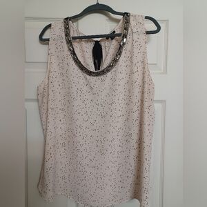 Ann Taylor Light Nude With Print- Sleeveless Blouse with Embellished Rhinestones